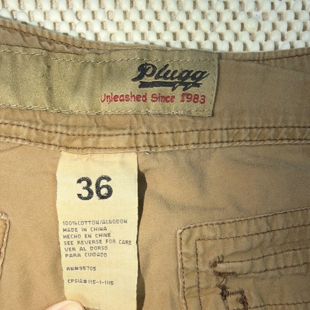 Plugg Men's Beige Cargo Shorts Cotton Canvas Flat Front Cargo Pockets